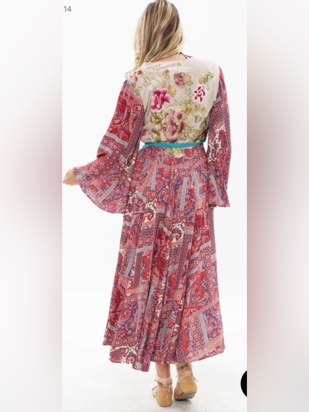 NWT Aratta Magical Creature Embroidered Boho Wrap Midi Dress S